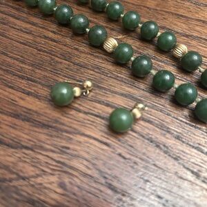 Elegant Jade Necklace and Earring Set - Gold beads are costume style not real.